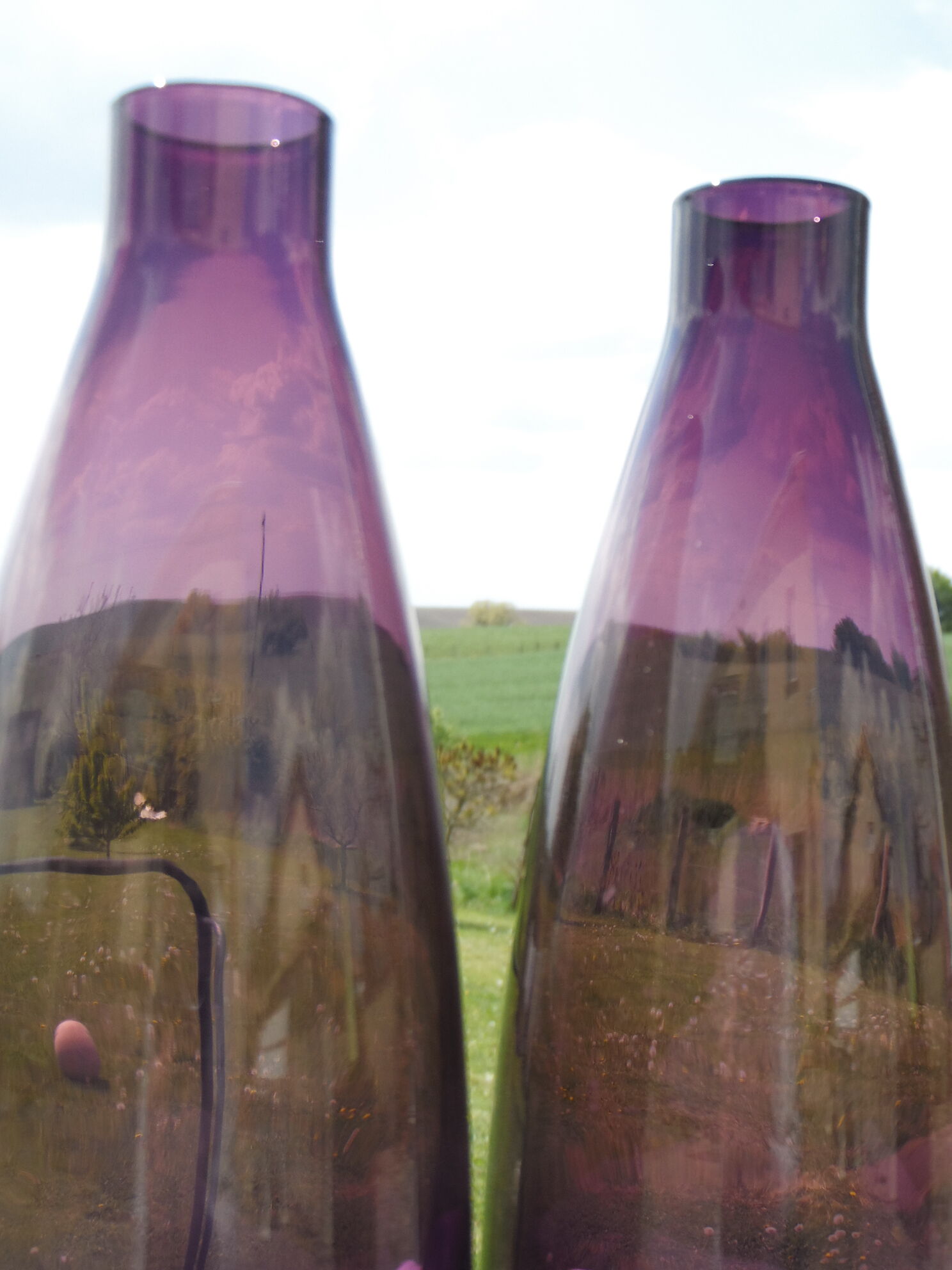 Purple glass vase duo