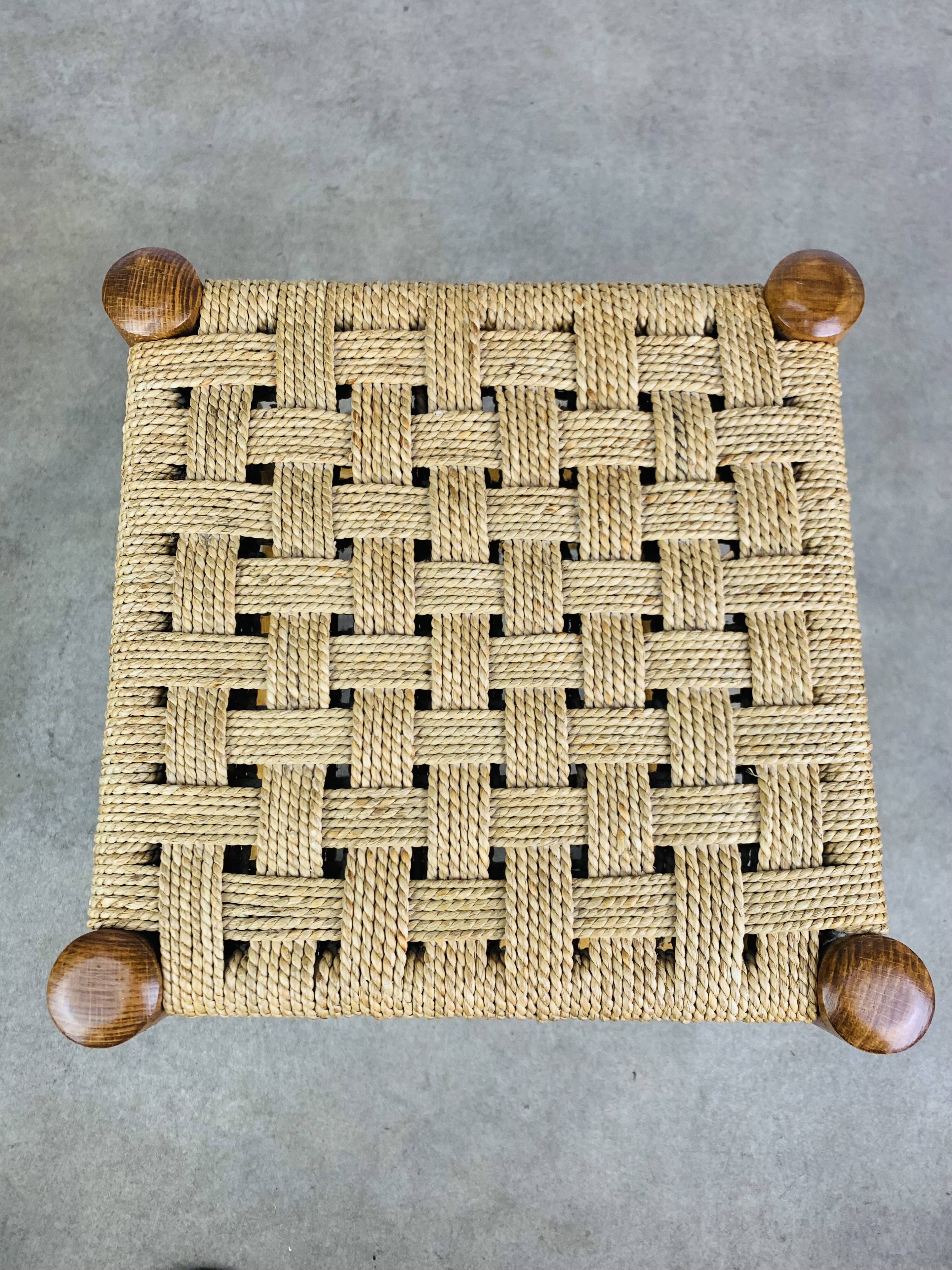 Vintage wooden and rope stool, 1960s