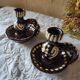 Duo of vintage ceramic candlesticks from Alsace, Obernai