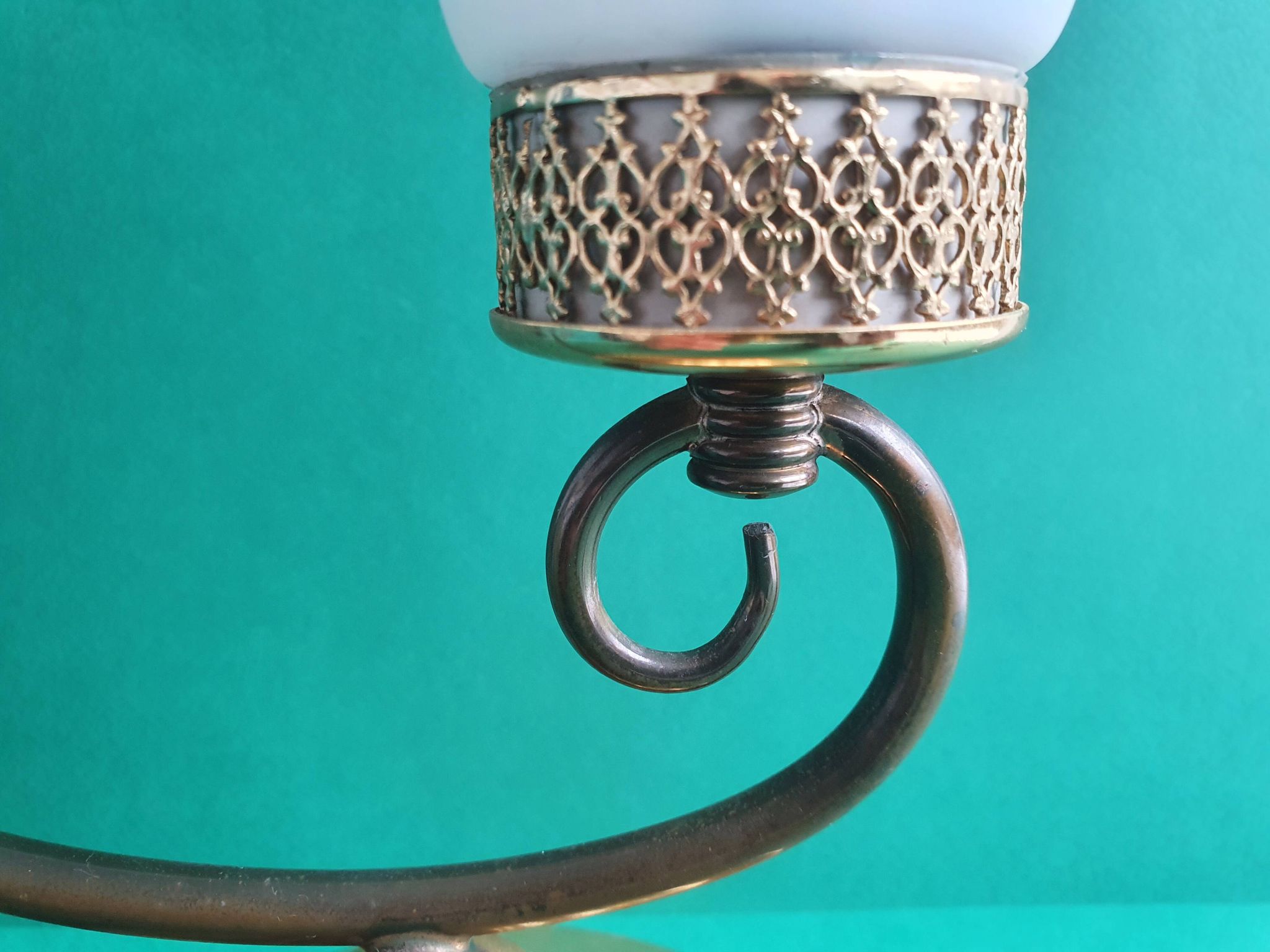 Lampe de table à poser grande double éclairage opaline vintage
