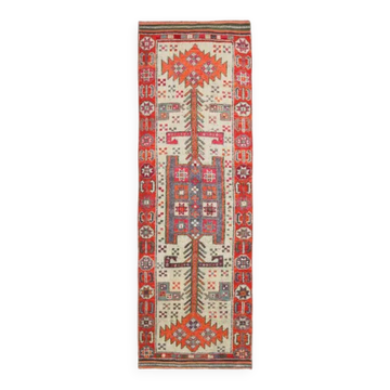 Tapis couloir vintage en laine et coton turc noué à la main beige 114x362