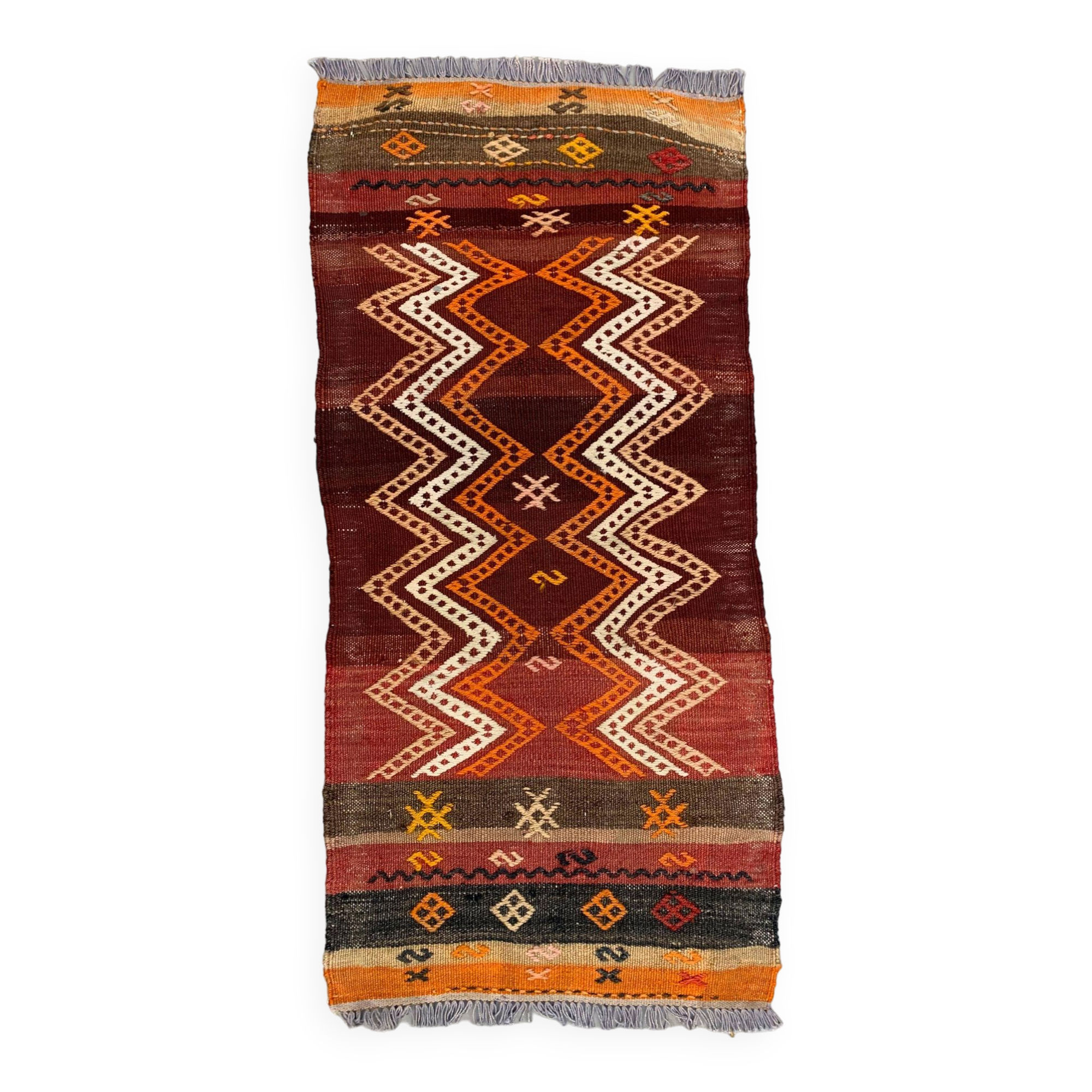 Vintage Turkish Mini Kilim 93x43 cm Wool Small Kelim Runner, shabby Chic