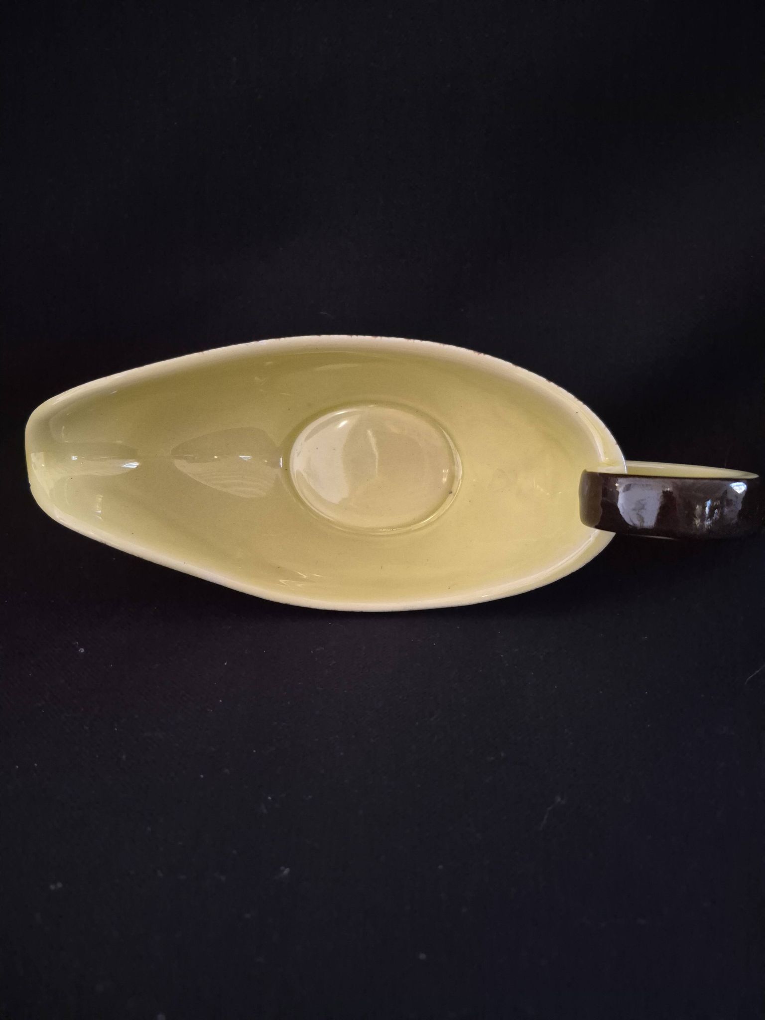 Saucière en faïence de Saint Clément Jaune et marron A083