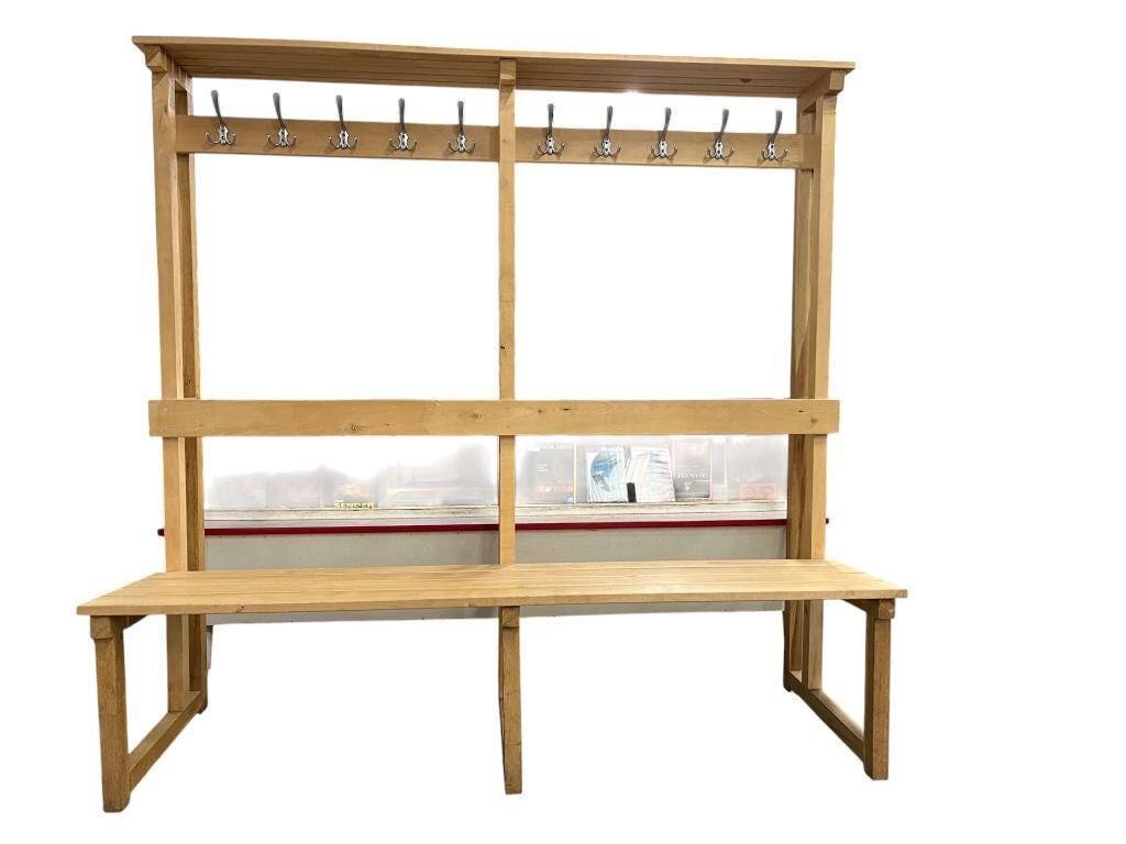 Vintage portemanteau XL en bois avec banc