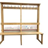 Vintage portemanteau XL en bois avec banc