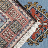 Handwoven Blue Wool Geometric Runner Rug long Traditional Persian Carpet 93x404cm