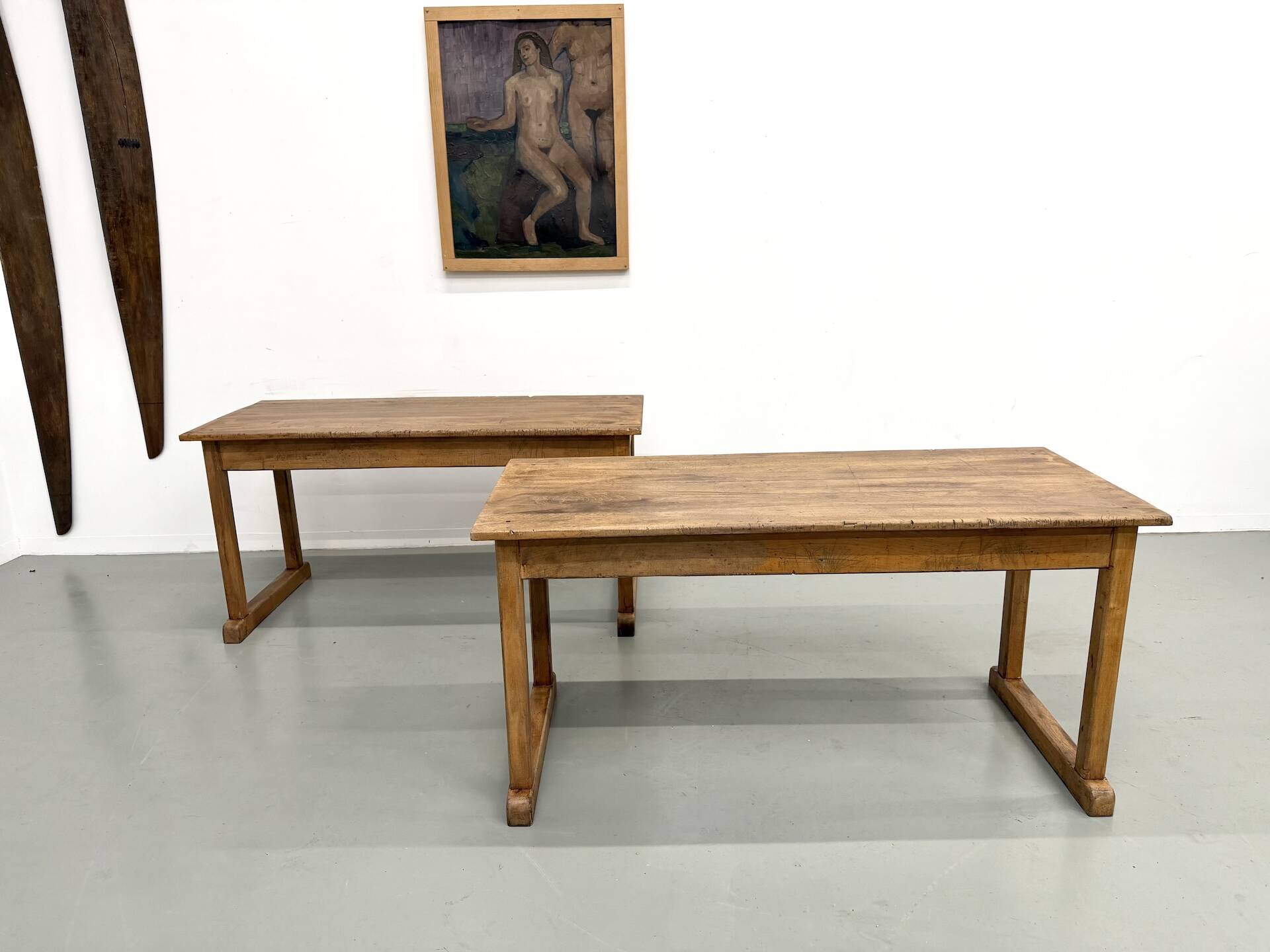 Pair of Vintage Community Tables in Solid Beech