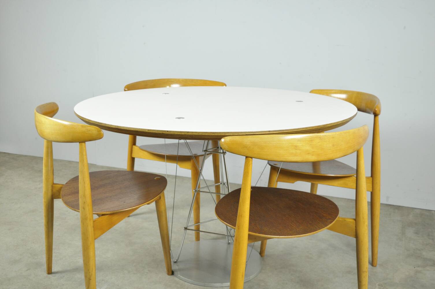 🟡 Beech & teak dining chairs, Hans J. Wegner & Fritz Hansen, Denmark 1950s