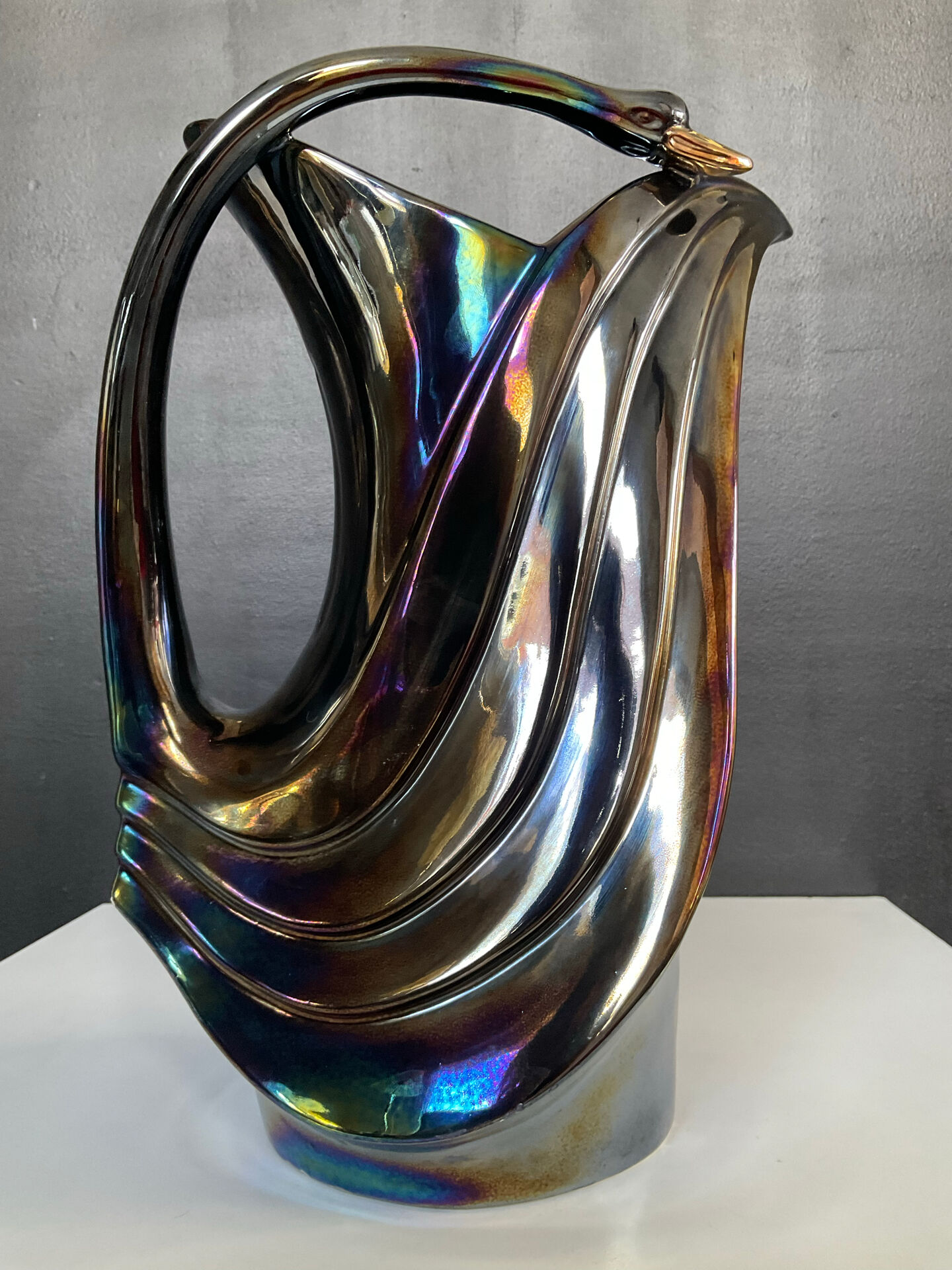 Iridescent ceramic pitcher from Bassano, Italy, from the 1970s.