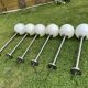 Suite de 6 suspensions tube inox et globe verre opalin style Art déco