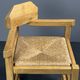 Dutch postmodern brutalist oak corner side chair with rush seat, 1970s