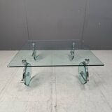 Vintage glass coffee table on wheels, 1980s - Italy