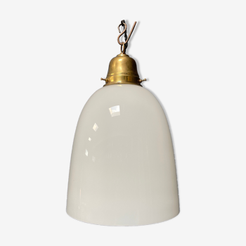 High opaline glass pendant lamp with brass fixture