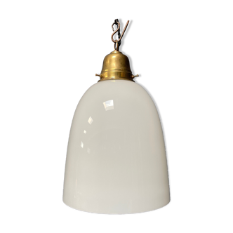 High opaline glass pendant lamp with brass fixture