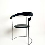 Vintage Arrben “Canasta” Chair, Black Leather & Metal, Italy, 1980s
