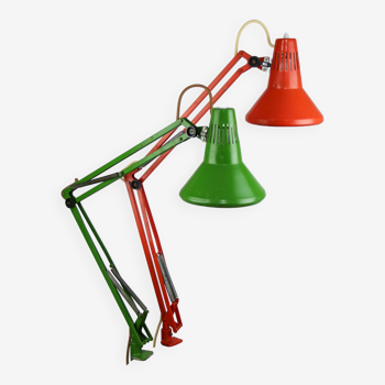 Adjustable achitect table lamps in orange and green by tep, 1970