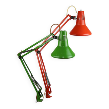 Adjustable achitect table lamps in orange and green by tep, 1970