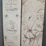 Two-leaf screen depicting a historical figure and symbols