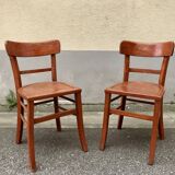 Pair of wooden bistro chairs with orange patina, 1950s