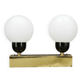Kamenický Šenov Brass Double Globe Wall Light, Czechoslovakia, 1970s