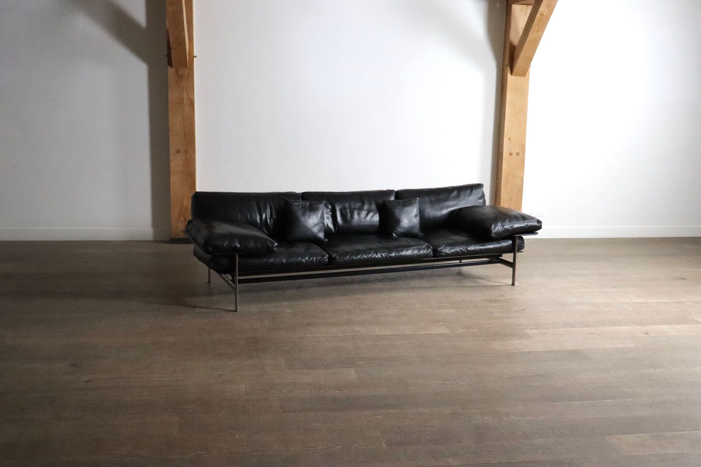 Canapé trois places Diesis en cuir noir, conçu par Antonio Citterio pour B&B Italia, années 1970