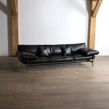 Canapé trois places Diesis en cuir noir, conçu par Antonio Citterio pour B&B Italia, années 1970