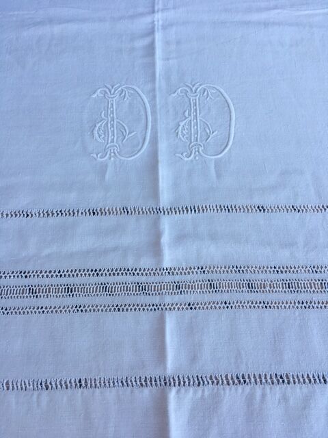 antique linen hand embroidered sheet with monogram and days