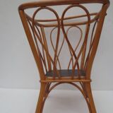 Square work basket on light varnished wicker legs, with handle