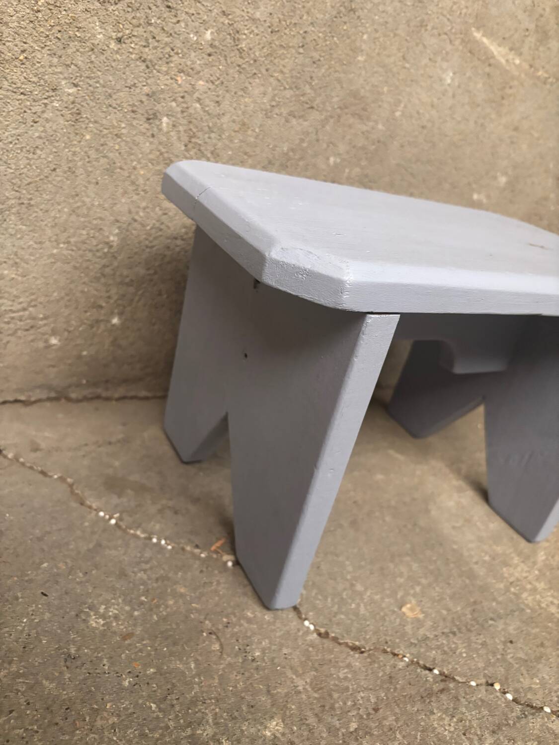 Small wooden stool, pearl gray