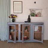 Glazed enfilade antique workbench – blue patina