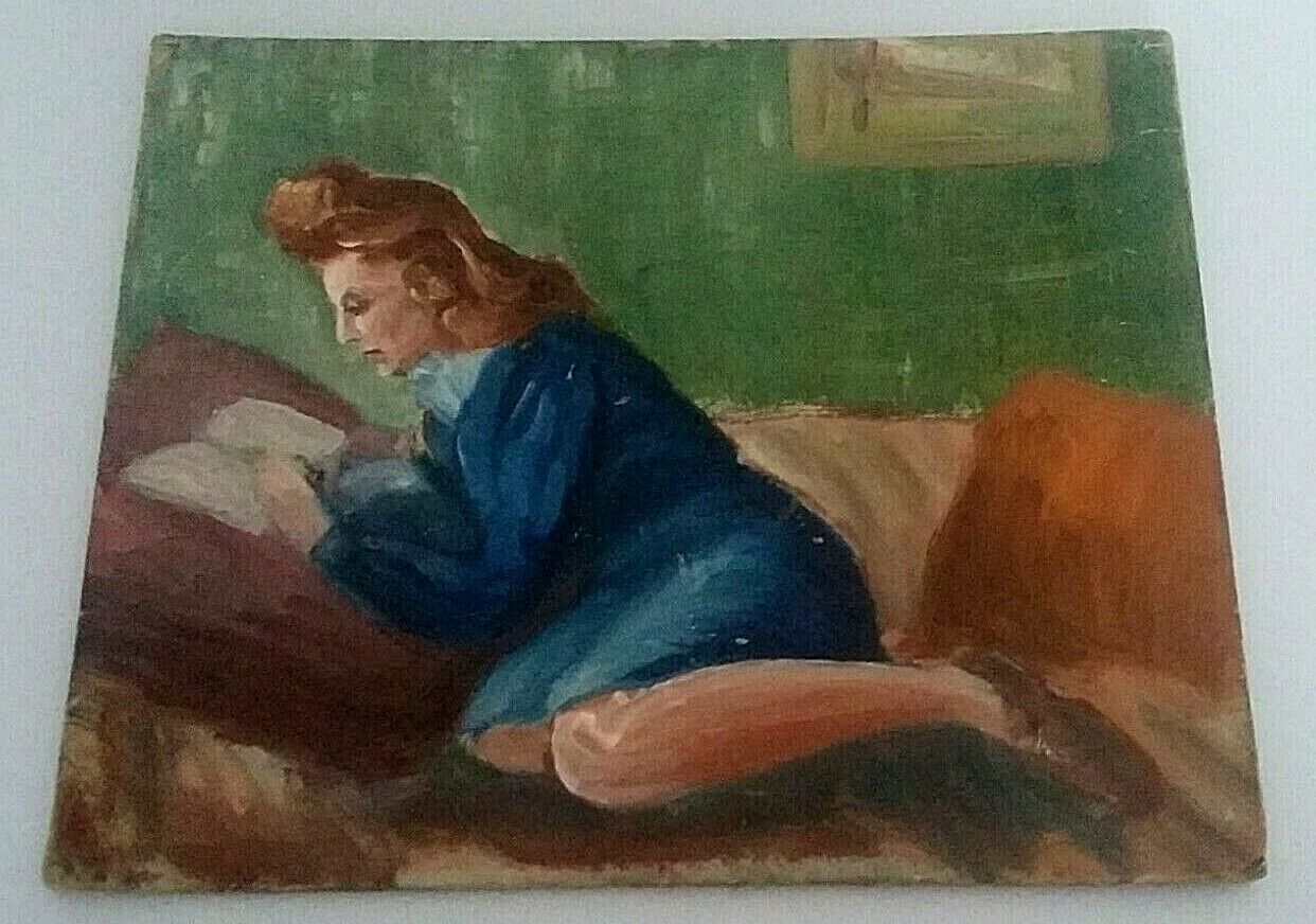 Table oil on cardboard woman elongated years 40-50