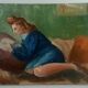 Table oil on cardboard woman elongated years 40-50