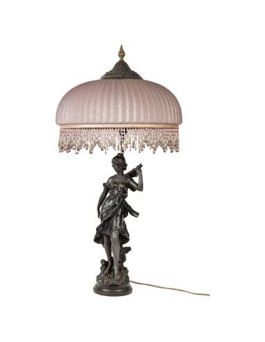 Art Nouveau style lamp with bronze sculpture and glass shade