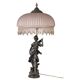Lampe de style Art Nouveau avec sculpture en bronze et abat-jour en verre