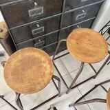 Series of 5 metal and wood workshop stools