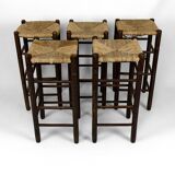 Set of 5 bar stools in the style of Charlotte Perriand, Mid-Century, France