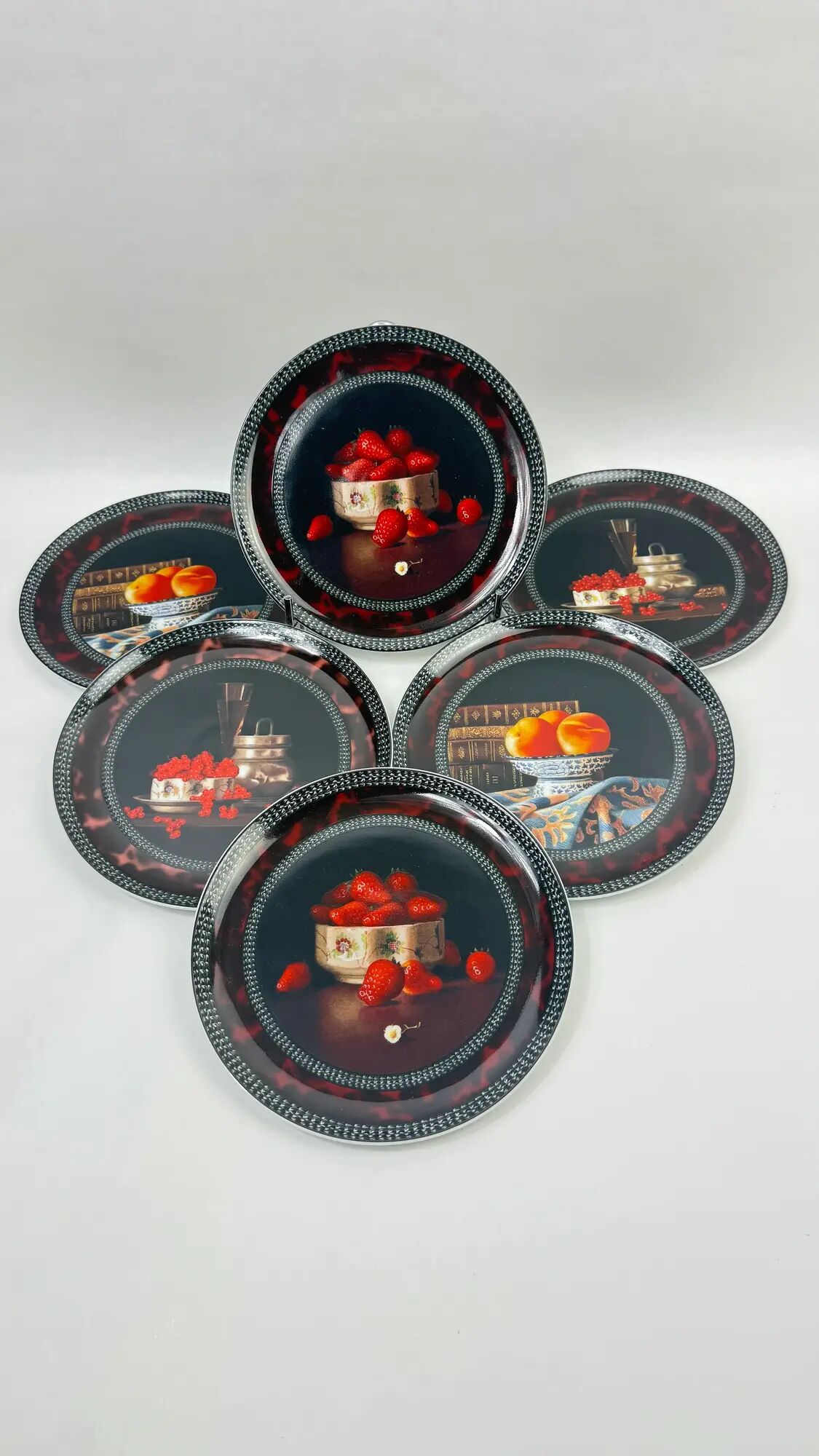 Bernardaud Limoges "Red Fruits" by Jean-Claude Chauray, 7 pieces