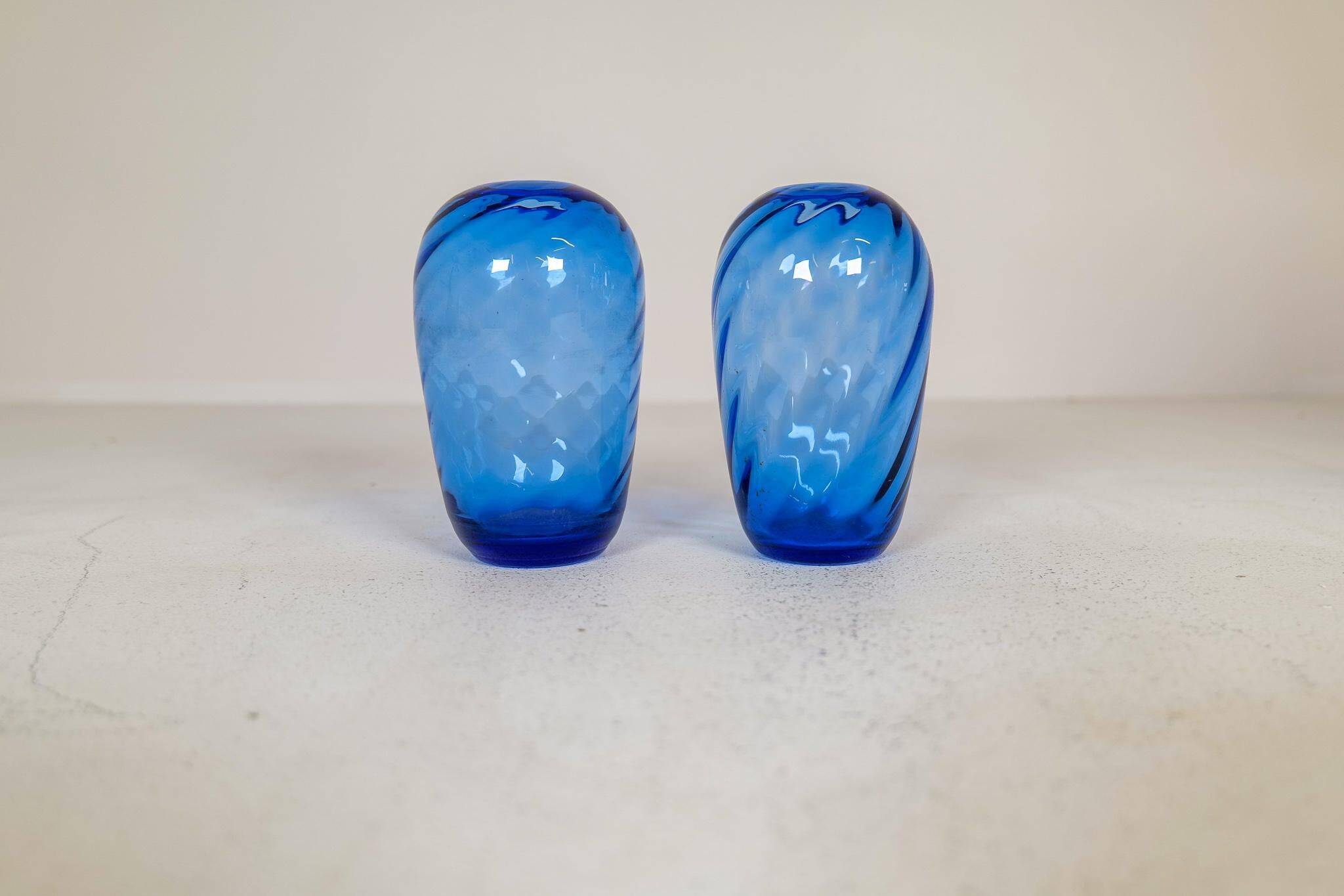 Art Deco Set of 6 Sculpted Glass Vases Handmade Reijmyre, Sweden, 1930s