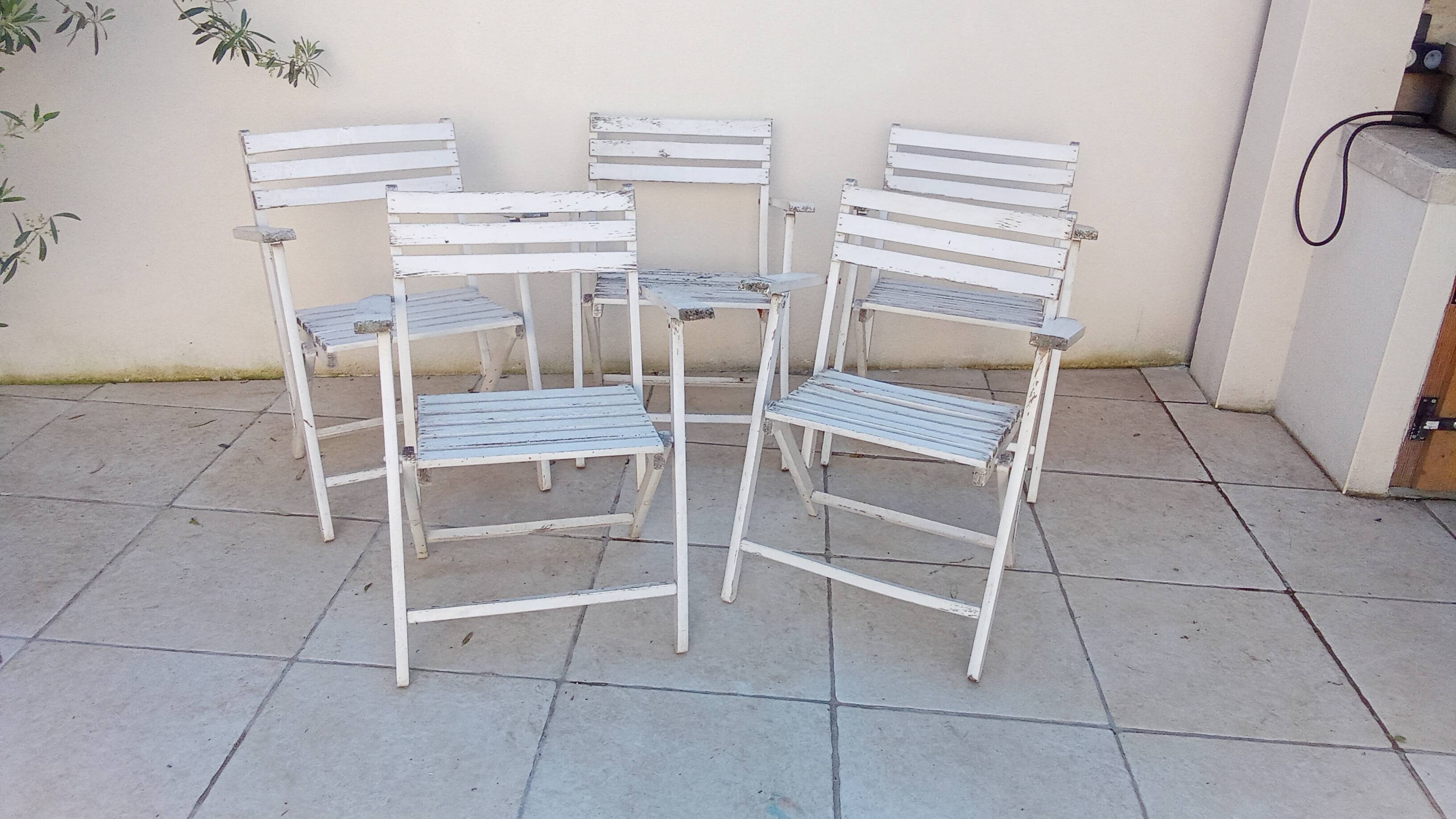 5 vintage wooden garden armchairs gleizes