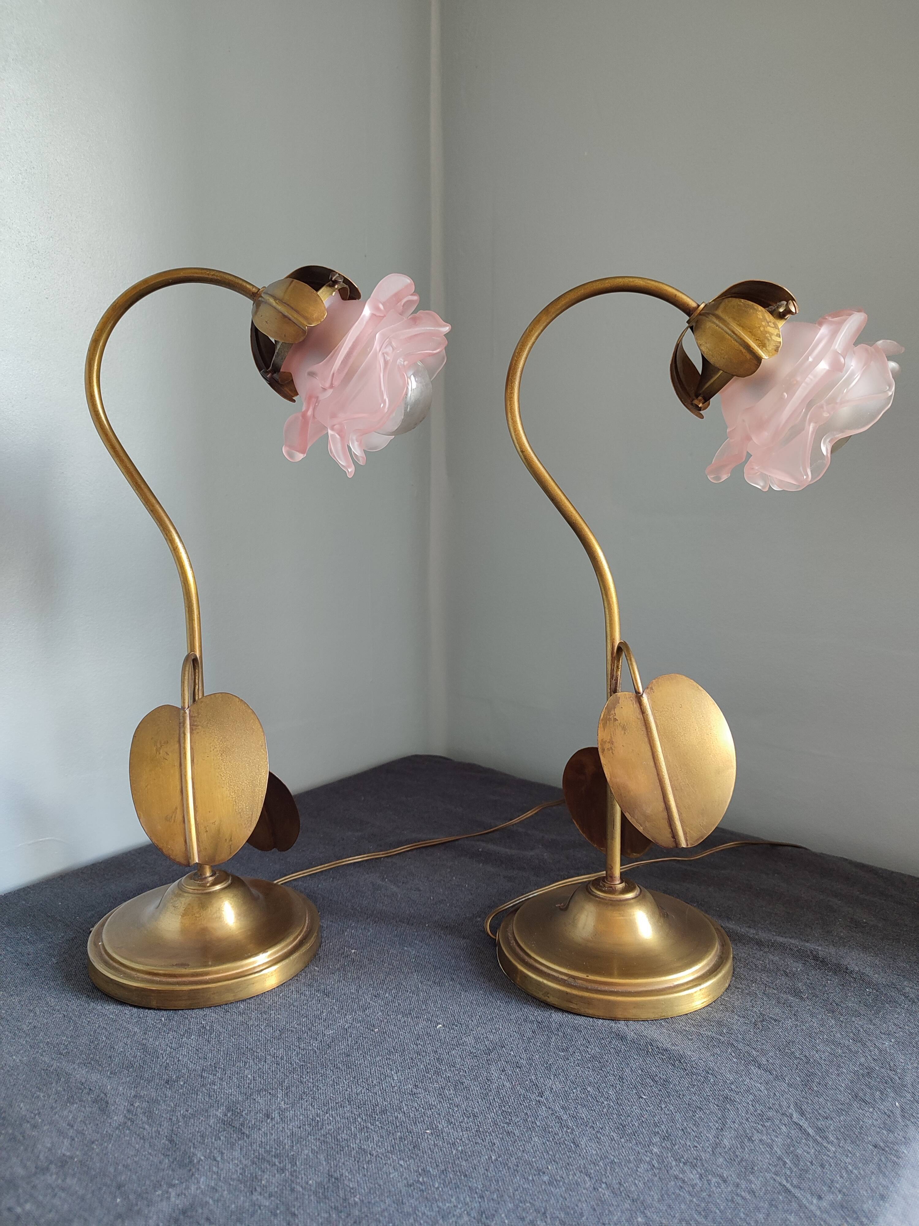 Pair of art deco lamps old gooseneck