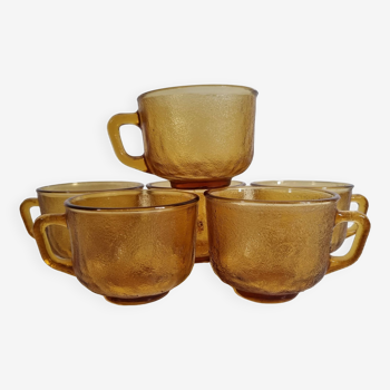 6 Vintage amber glass tea cup, Sierra model