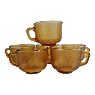 6 Tasse à thé vintage verre de couleur ambre modele sierra