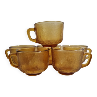 6 Vintage amber glass tea cup, Sierra model