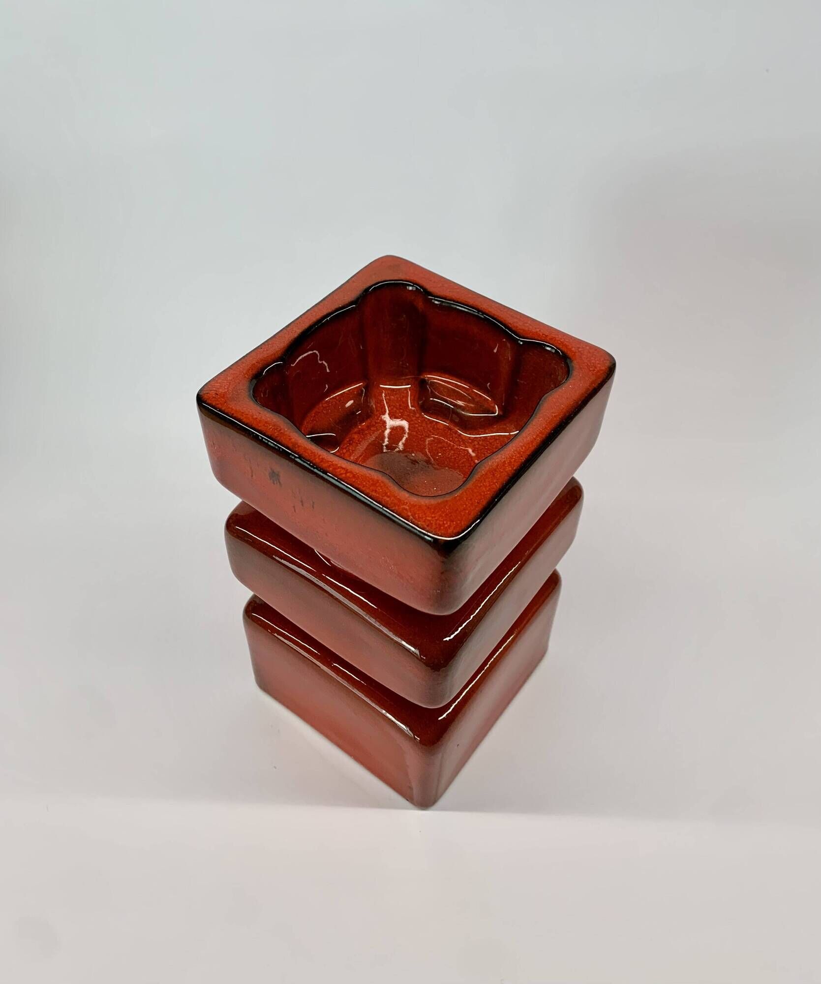 Set of 2 pottery block candleholders, 1970s