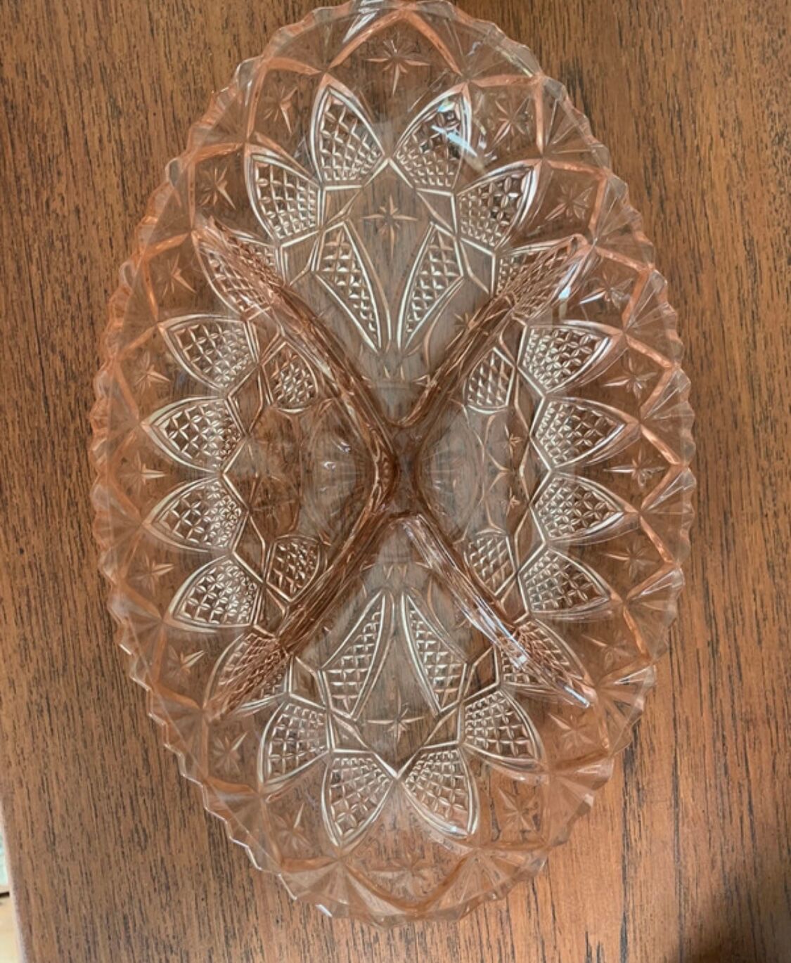 Vintage aperitif dish in chiseled pink glass