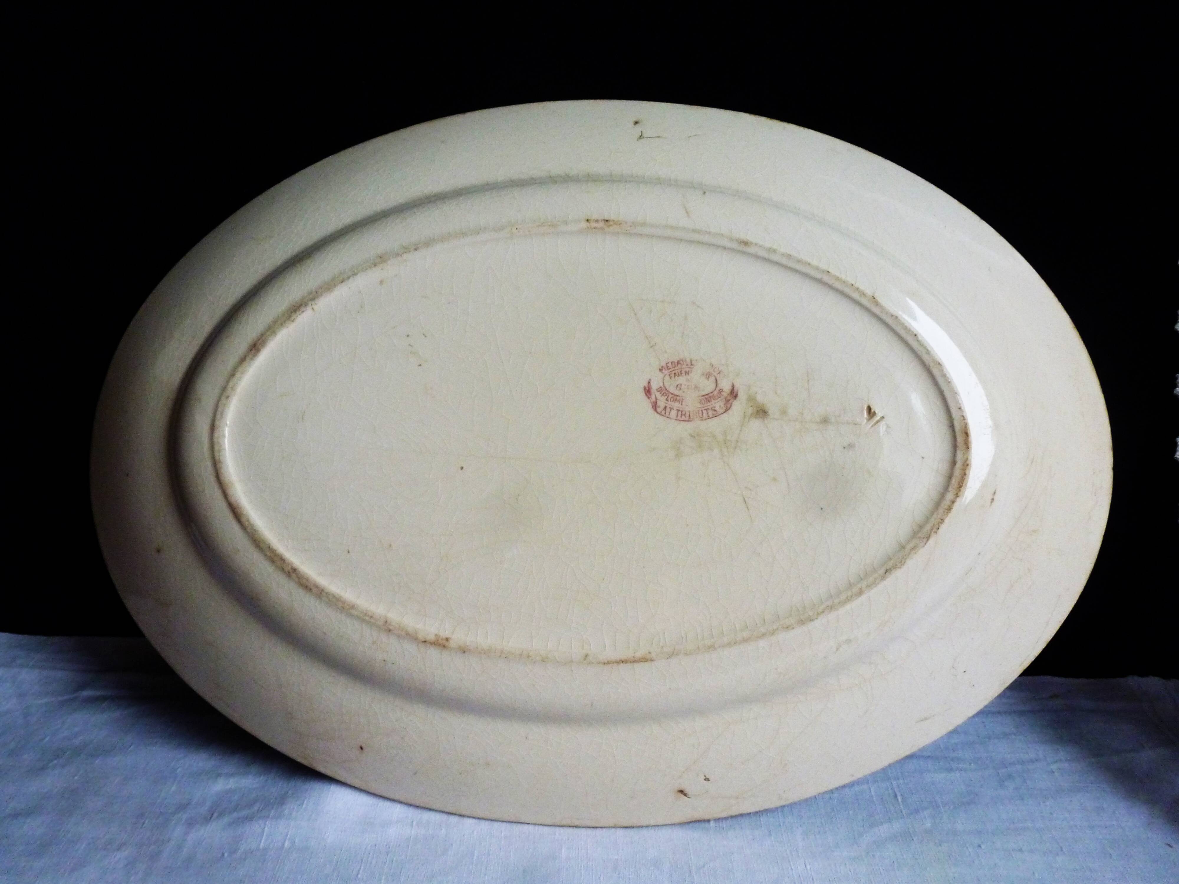 Plat ancien, plat légumier gien vintage, vaisselle ancienne gien