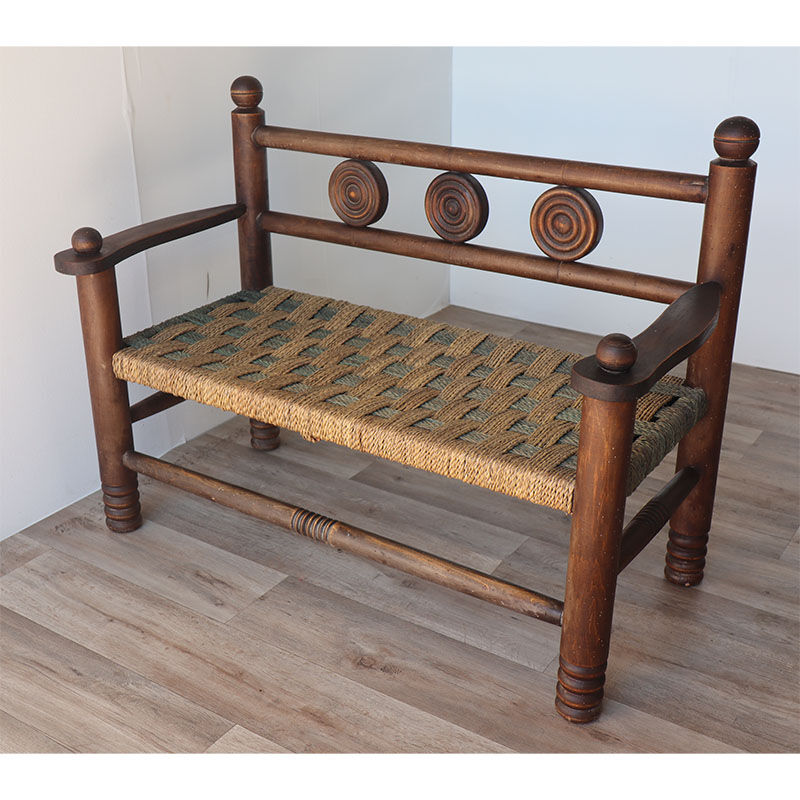 Banc vintage en bois et corde 1950