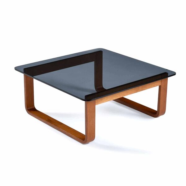 Table d'appoint, table basse carrée en teck et verre Frank Lowen pour Tessa T4, années 1970
