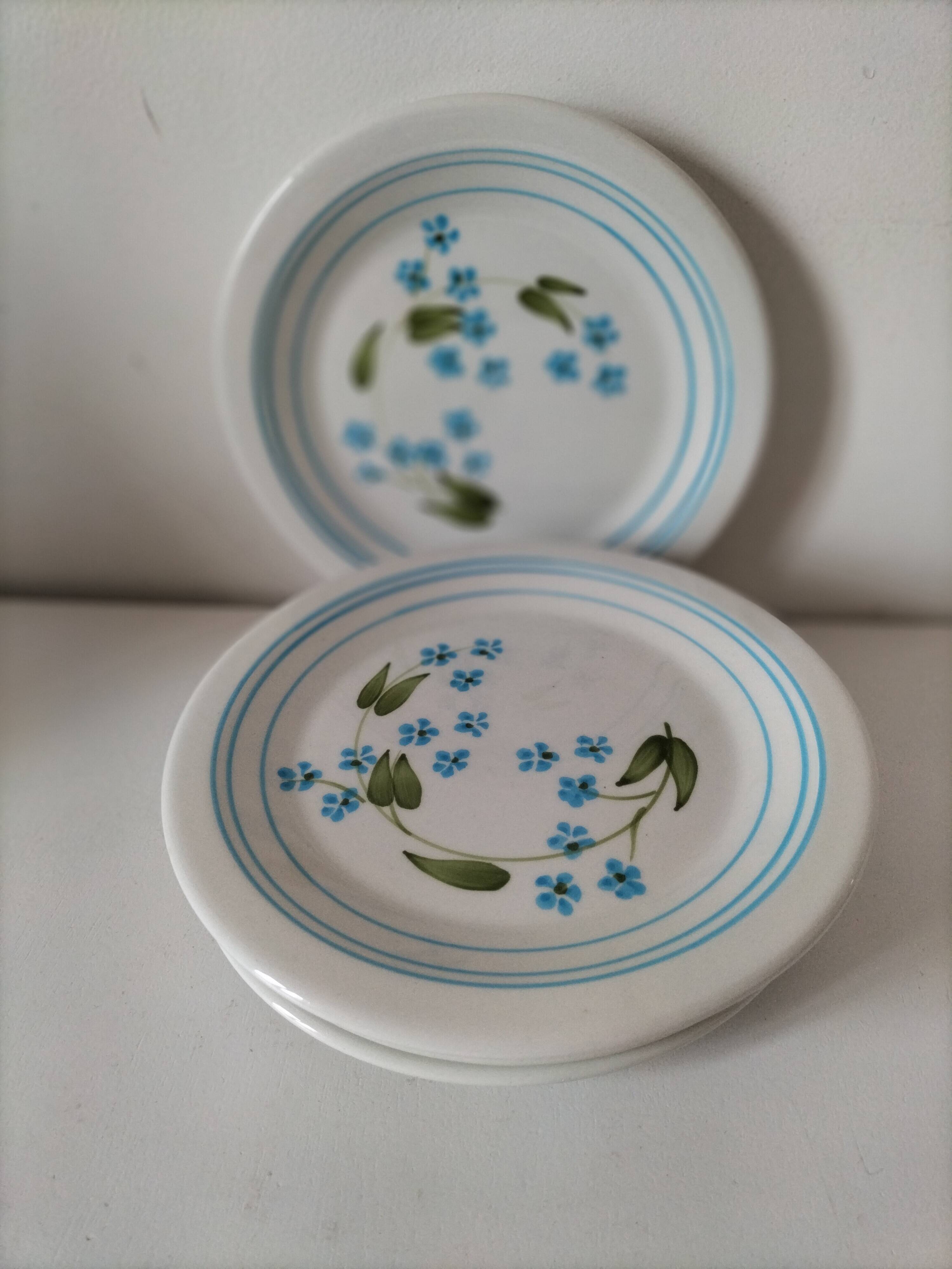 6 assiettes à dessert vintage Quadrifoglio italiennes décor myosotis