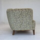 1960s, Danish 3-seater curved sofa, furniture velour, beech wood legs.